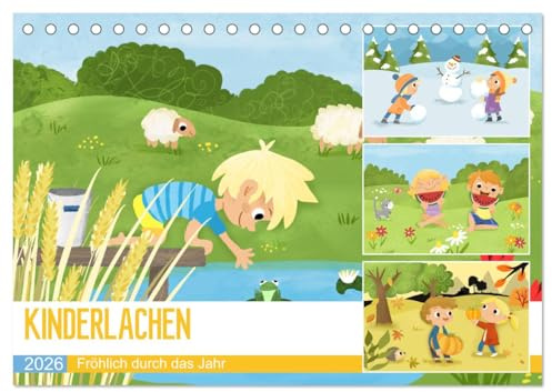 KINDERLACHEN - Fröhlich durch das Jahr - Ein Kinderkalender (Tischkalender 2026 DIN A5 quer), CALVENDO Monatskalender: Fröhliche Kinder erleben die Jahreszeiten in der Natur (CALVENDO Spass)