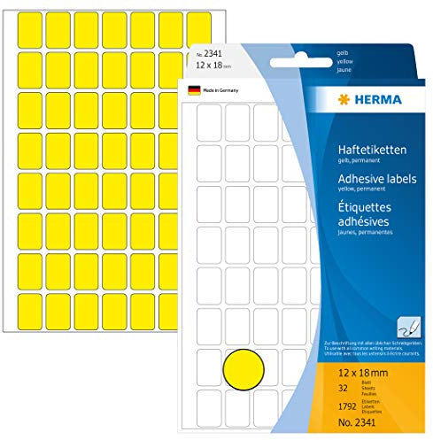 HERMA 2341 Vielzweck-Etiketten, 1792 Stück, 12 x 18 mm, 56 pro Bogen, selbstklebend, Haushaltsetiketten zum Beschriften, matt, blanko Papier Klebeetiketten Aufkleber, gelb