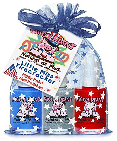 Piggy Paint Non-toxic Girls Nail Polish Safe, Chemical Free Little Miss Firecracker 3 Pack Gifts