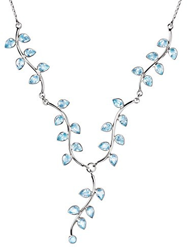 Franki Baker Aquamarine Blue Coloured CZ & Sterling Silver Vine Leaf Necklace