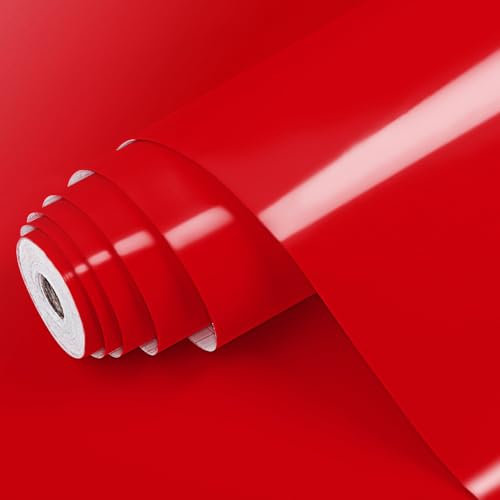 DIMEX Film adhésif uni rouge brillant pour meubles - Film décoratif pour porte, cuisine, armoires et table - 45 cm x 1 m