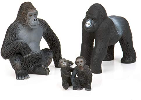 Figuras de animales de la familia Terra Gorilla - 2 gorilas grandes y 2 bebés - para niños a partir de 3 años (4 piezas)