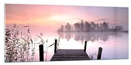 Panorama Bilder auf Glas 100x40cm Glasbild Morgen Sonnenaufgang Nebel See Groß Wanddeko Bild im Glas Schlafzimmer Küche Wandbilder Dekoration Wohnzimmer Modern Wand Kunstdruck Art GAB100x40-2593
