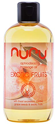 Nuru Massage Öl Exotic Fruit (250 ml) – ganzkörper Massageöl für sinnliche Massagen, handgemacht, mit Vitamin E und Nori Algen, frei von Tierversuchen
