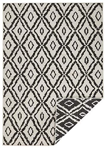 NORTHRUGS In- und Outdoor Teppich Rio 160x230cm - Wendeteppich Wetterfest Modernes Geometrisches Muster für Balkon Terrasse Garten Wintergarten Küche Wohnzimmerteppich Wasserfest in Schwarz Creme