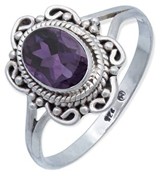 mantraroma Ring Silber Damen Amethyst facettiert Edelstein lila ausgefallen verspielt