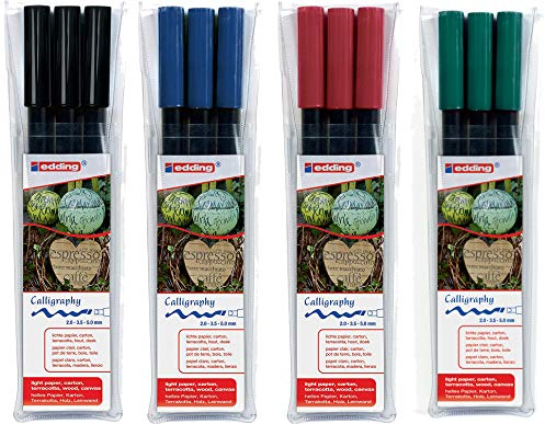 edding 1255 Kalligrafie-Stift - Farbe: schwarz 3x - Ideal für Kalligraphie und Lettering auf nahezu allen Oberflächen - Made in Germany (4 Farben)
