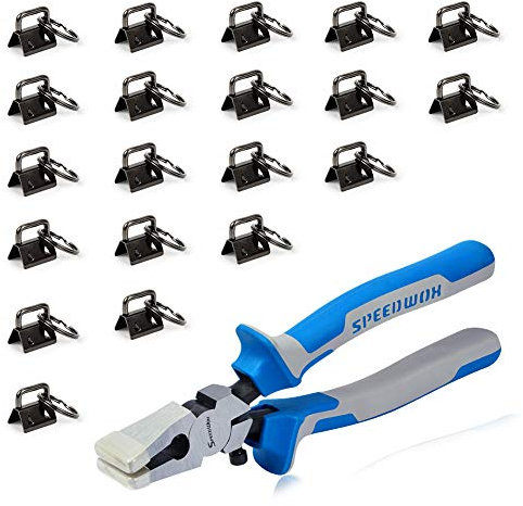 SPEEDWOX Glass Breaking Pliers with 20 Pcs 0.8 Inch Key Fob Hardware Set with Keychain Split Rings Webbing Fabric Strapping Wristlet Set Antique Black Breaking Pliers Tools with Rubber Tips