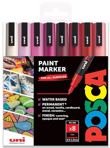 Posca Uni PC-3M Art Paint Markers - Set of 8 - In Gift Box - Red Tones
