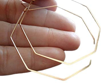 ✿ SECHSECKIGE UNTEN FLACHE SEHR ZARTE GOLD EDELSTAHL CREOLEN ✿ so schöne zarte Ohrringe POLYGON