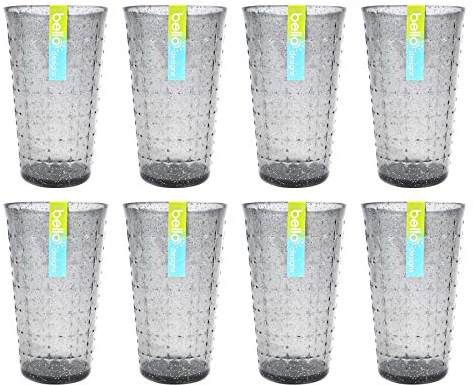 YöL 8 Tall Tumbler Glasses Re-usable Plastic Grey Embossed Summer Party BBQ Picnic