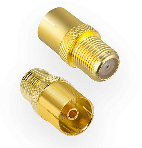 HB-DIGITAL SAT-Antennen-Adapter: F-Buchse (Satelliten DVB-S/S2 Anschluß weiblich) zu IEC-Buchse (Kabelfernsehen DVB-C, Terrestrischer DVB-T2 Anschluß weiblich) Koaxial TV Steckverbinder vergoldet