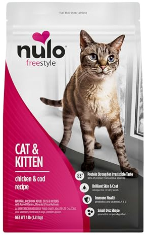 Nulo Freestyle Cat & Kitten Dry Food - Chicken & Cod Recipe, High Protein Grain Free Cat Food, Natural Kibble with Probiotics & Omega Fatty Acids, 4lb Bag