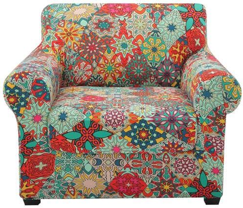 hyha Bedruckte Couchstuhlhussen – Blumen-Sofabezug mit separaten Kissenbezügen, 2 Stück Stretch-Sesselhussen, waschbar, Möbelschutz (Sessel, Diamond Mandala)