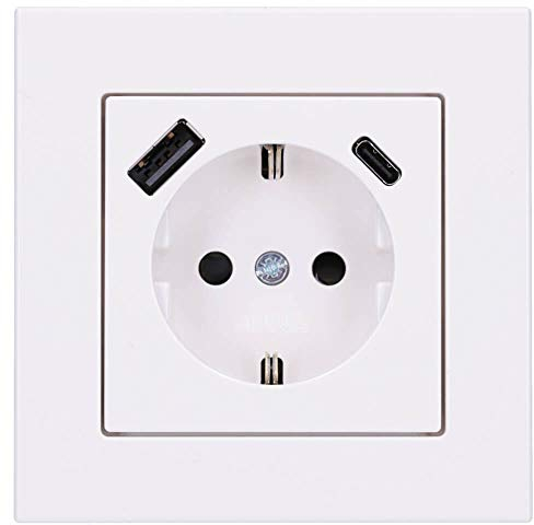 Jung SCHUKO USB-Steckdose Typ AC (3A) Komplett-Set Serie A: Steckdose A152015CAWW und 1-fach Rahmen A5581BFWW Alpinweiß