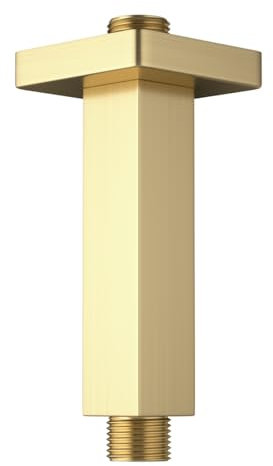 KATAIS Brushed Gold Shower Arm with Flange 4-inch Square Shower Head Extension Arm for Fixed Showerheads and Handheld Showerheads,