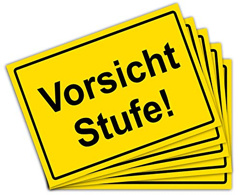 5 Stück vorsicht Stufe Aufkleber 15x10 cm Sticker Warnzeichen mit UV Schutz für Außen-und Innenbereich