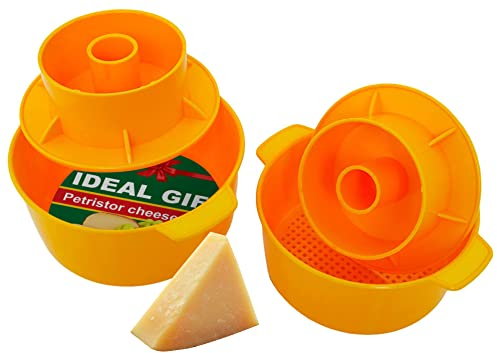 PetriStor 2 pcs Cheesemaking Kit Butter Punched Сheese Mold Press Strainer cheese With Follower Piston 1,2 liters Tofu Press Mold Cheese Making Kit Machine Color yellow