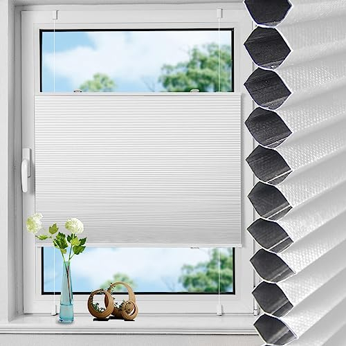 TFSKY Wabenplissee Plissee ohne Bohren Verdunkelung Klemmfix Zweifarbigz Weiß-Weiß B65 x H120 cm Plissees Thermo Doppelplissee Verdunkelnd Verdunklungsplissee Sonnen- & Schallschutz für Fenster