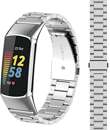 Gheper Bracelet en Métal Compatible avec Fitbit Charge 6/Charge 5 Bracelet de Montre en acier inoxydable Bracelet de Remplacement Bracelet Accessoires pour Charge 6/Charge 5