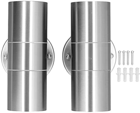 2Pcs GU10 Outdoor Zylinder Wandleuchte, Edelstahl Wasserdichte LED Zylinder Up Down Wandleuchte für Villas Yard Wohnzimmer 220-240V(Rostfreier Stahl),dekorative Außenleuchten