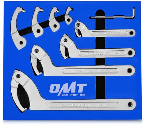 Orion Motor Tech 8-teiliges verstellbares Stiftschlüssel-Werkzeug-Set, Schraubenschlüssel mit austauschbaren Köpfen für Rohre, Heizung, Autos, Gewindefahrwerk-Hakenschlüssel für Aufhängungssystem, 1,9