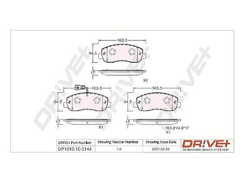 Dr!ve+ DP1010.10.0144 Bremsbelagsatz Bremsbeläge Vorne mit Verschleißwarnkontakt mit Zubehör Kompatibel mit RENAULT Master 3 Kasten FV