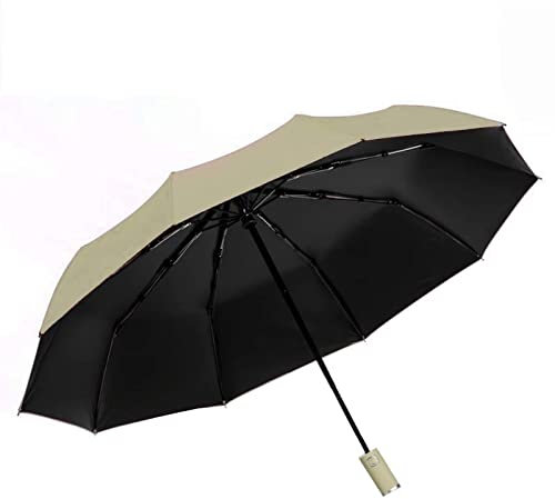 Meichoon Paraguas resistente al viento, resistente al viento y al agua, pequeño, compacto, ligero, automático, fuerte, portátil, plegable, para hombre y mujer, caqui, M