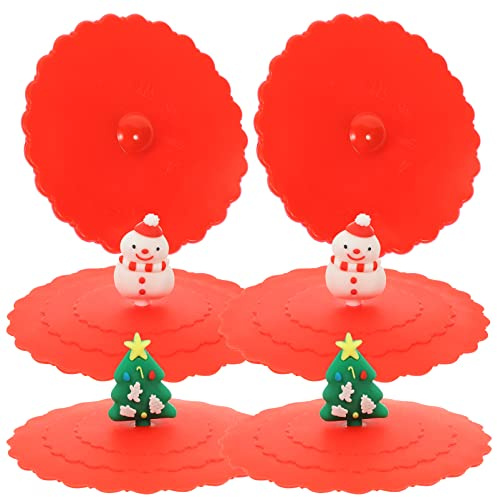 DOITOOL Adorable Cup Caps 6Pcs Christmas Silicone Mug Lids Christmas Tree Snowman Airtight Mug Covers Silicone Cup Lids for Beverages Glass Coffee s 10cm (Red) Bowl Covers