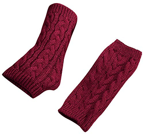 Frauen Winter warm Fingerlosen Handschuh häkeln Daumenloch-Handkolben Fäustlinge Wollhandschuhe Damen Winter