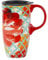 DUSVALLY Grande tasse à café en céramique avec couvercle - 500 ml - Fleur rouge