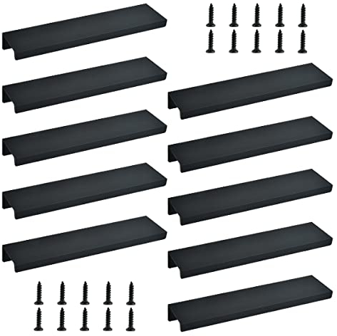 OctBird 10Stück Möbelgriffe Schwarz Schubladengriffe Küchengriffe, Aluminium 150mm Versteckte Schrankgriffe Bohrlochabstand 128mm, Moderne Türgriffe Schwarz Unsichtbare Schubladengriffe Mit Schrauben