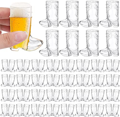 durony 72 Pieces 1 OZ Clear Cowboy Glasses Mini Cowboy Boot Shot Glasses Plastic Western Cowboy Glasses for Cowboy Cowgirl Party Supplies, Bachelorette Party, Wedding Decor