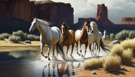 adrium Acryl-Bild 50 x 30 cm: Pferde im Monument Valley, generative KI (199865585)