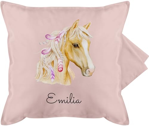 Kissenbezug - Pferd Pferde - Pferdekopf - 50 x 50 cm - Hellrosa - pferdekissen mädchen Name Reiter pferdemotiven Kissen personalisierte pferdeliebhaber reiten kopfkissen personalisiertes