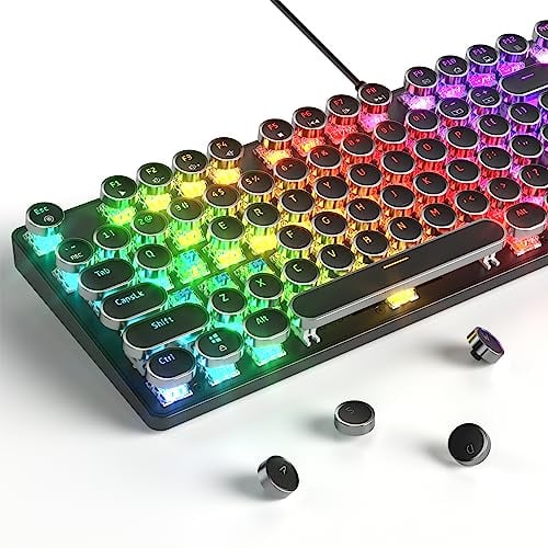 Ussixchare Typewriter Style Mechanical Gaming Keyboard RGB Backlit Retro Punk 104 Keys Wired with Blue Switches for Windows/PC/Laptop