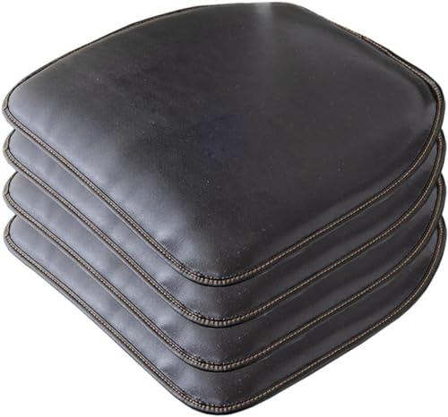 KKPW Leder-Küchenstuhlkissen,geformtes Sitzkissen und Esszimmerstuhlpolster,43 x 40 cm,rutschfeste Gummirückseite,2/4 Packungen (Farbe: Schwarz,Größe: 4er-Set)