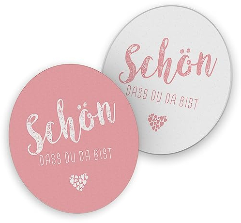 itenga 40x Bierdeckel Untersetzer Schön DASS du da bist rund 10,7 cm Tischdeko für Veranstaltung Gäste Feier (rosa)
