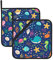 Set di 2 presine resistenti al calore con tasca per cottura in cucina, forno, forno a microonde (20,5 x 20,5 cm) / pesce di mare in stile cartone animato