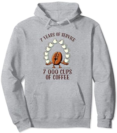 7 Years of Service 7000 Cups of Coffee Work Anniversary Pullover Hoodie