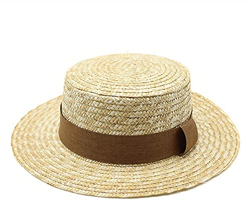 HOGJIM Jiaxu Chapeaux de Soleil Printemps et été Nouveau Chapeau de Paille rétro tissé à la Main crème Solaire Moderne Chapeau de Parasol Plat Chapeau de Paille Rond à Bord