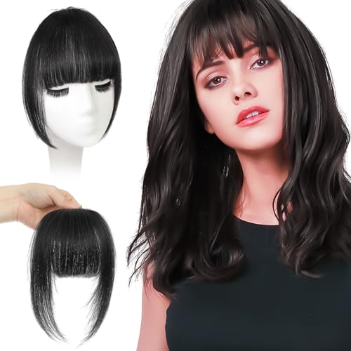 Pony Haarteil Echthaar 100% Remy Echthaar Fringe Bangs Echthaar Pony für Pony Extension Echthaar Natürliche Bangs für Frauen Mädchen Natürliche Schwarze Farbe (Natürliche Schwarze)
