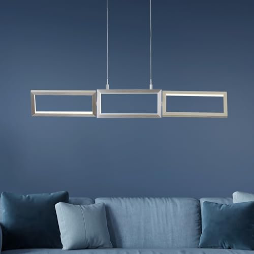 Lightbox Basic LED Hängelampe - 127 x 81 cm - höhenverstellbare Pendelleuchte mit schwenkbaren Elementen & 3 Stufen Dimmer - 34 W, 3400 lm, 3000 K - aus Aluminium/Kunststoff - in Aluminium
