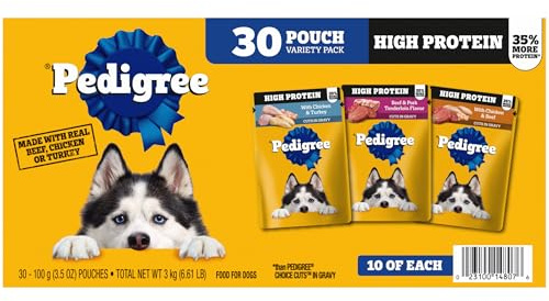 Pedigree High Protein Dog Food, Adult Wet Dog Food Pouches, Variety Pack, 3.5 oz. Pouches, 30 Count