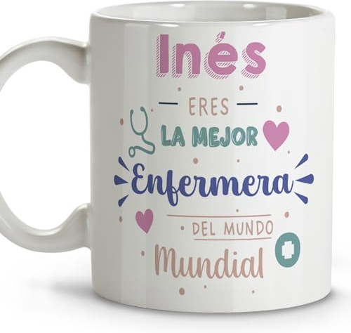 Enfermera accesorios. Tazas personalizadas con nombre. Tazas originales para regalar. Regalos originales para enfermeras. Taza cerámica 330 ml.