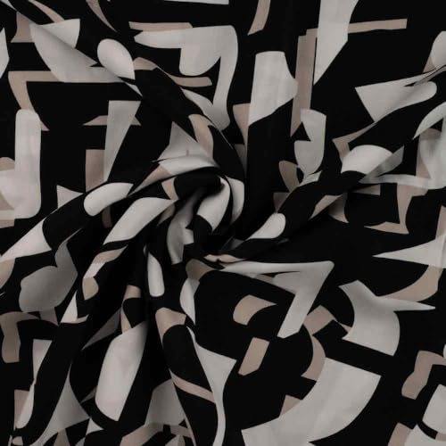 Viskosejersey, grafische Musterung Schwarz/Weiß als Meterware zum Nähen, 50 cm