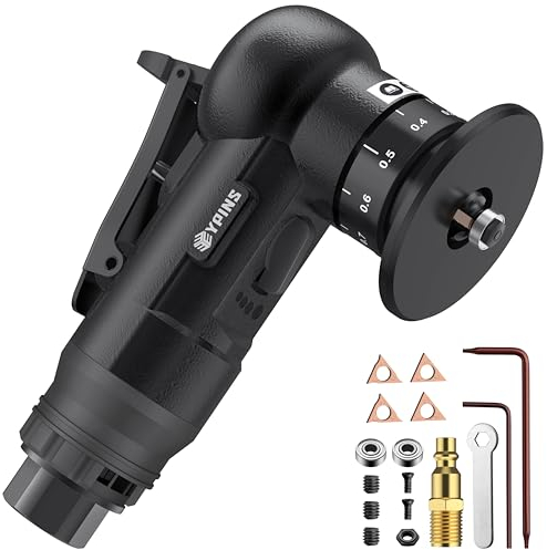 EYPINS Pneumatische Anfasmaschine, Handheld Luftbetriebene Anfaswerkzeug 45° Bogenecke, 30000 U/min mit C&R-Winkelklingen, Mini Druckluft Fasenmaschine für Gerade Kante/Arc Trimmen und Entgraten