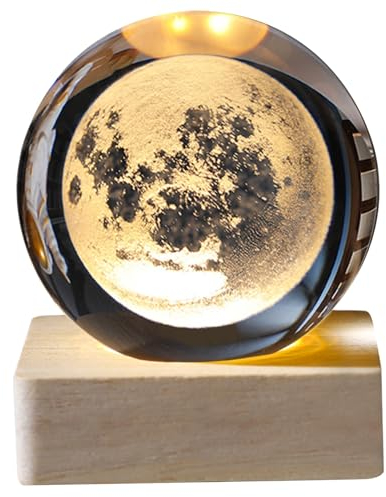 NASSMOSSE Lámpara de cristal, luz nocturna de bola de cristal 3D con base de luz LED Clolorful, lámpara de esfera lunar, luz LED de bola para decoración de mesa, dormitorio, regalos de cumpleaños