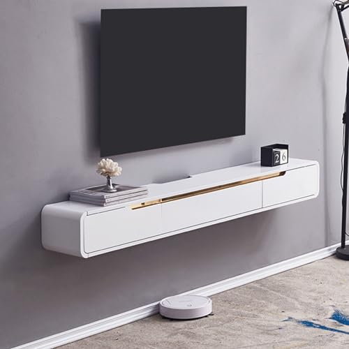 FPIGSHS Floating TV Unit Wall-Mounted TV Cabinet Console, 24cm x 120cm, White, Minimalist Style, Requires Assembly