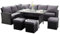 Nustone L-Shaped Corner Rattan Garden Furniture Lounge Dining Set for Seating 8 People With 5 Seater Sofa, 3 Stools With Luxury Cushions and Large Dining Table, for Patios & Terraces - In Black
